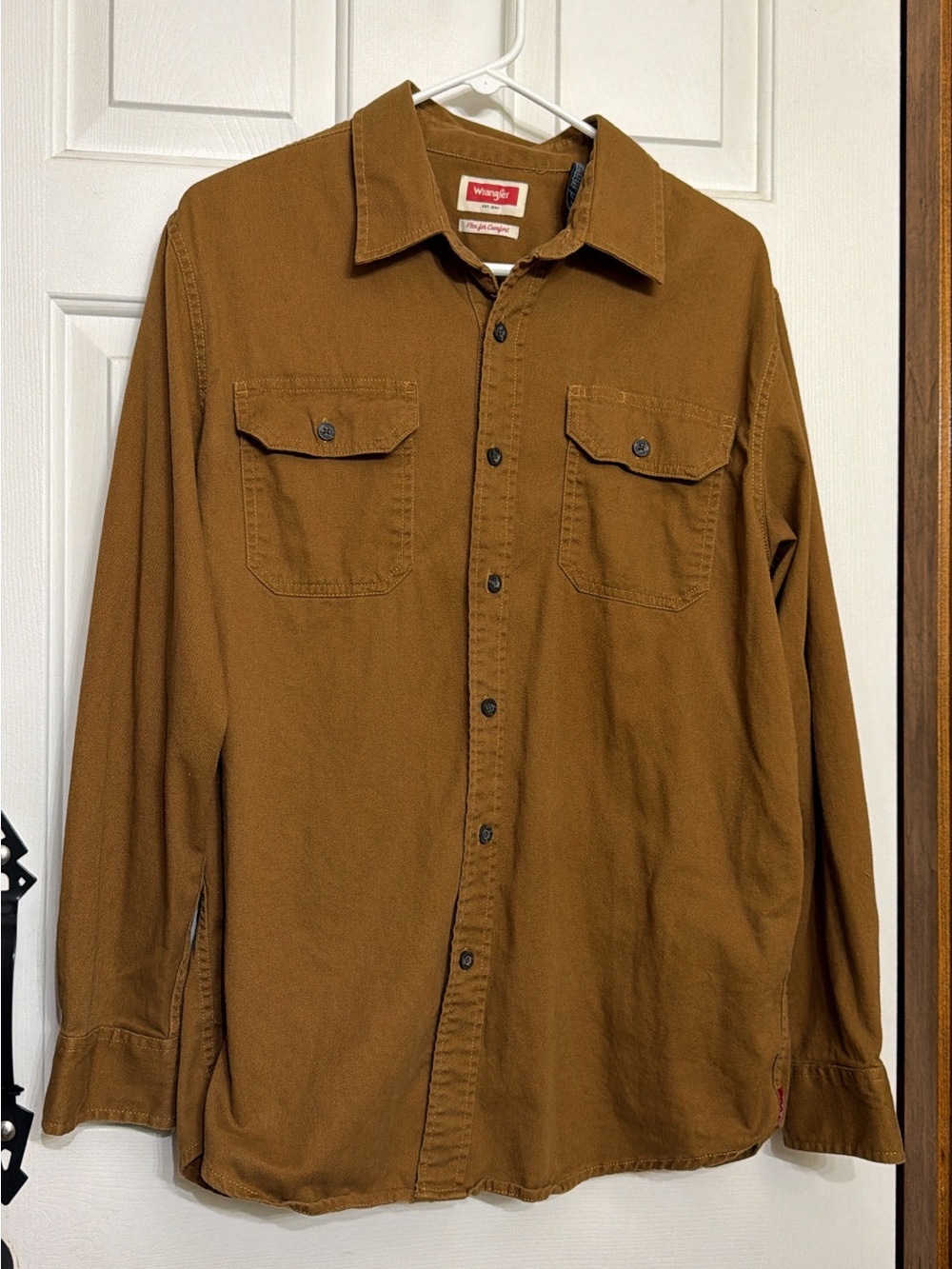 Wrangler Shirt Mens Medium Brown Flex for Comfort Button Up Workwear